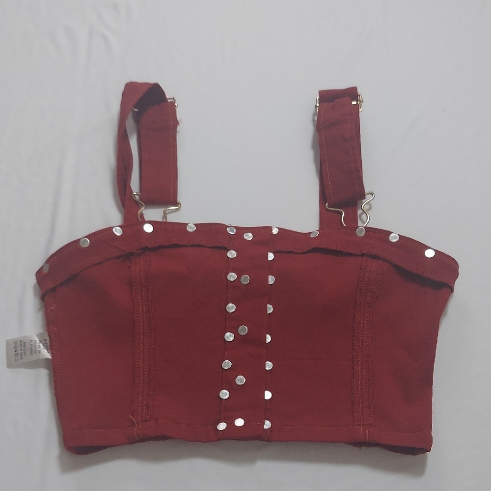 Dance & Marvel Red Crop Top with Gold Embellishments - Picture 12 of 13